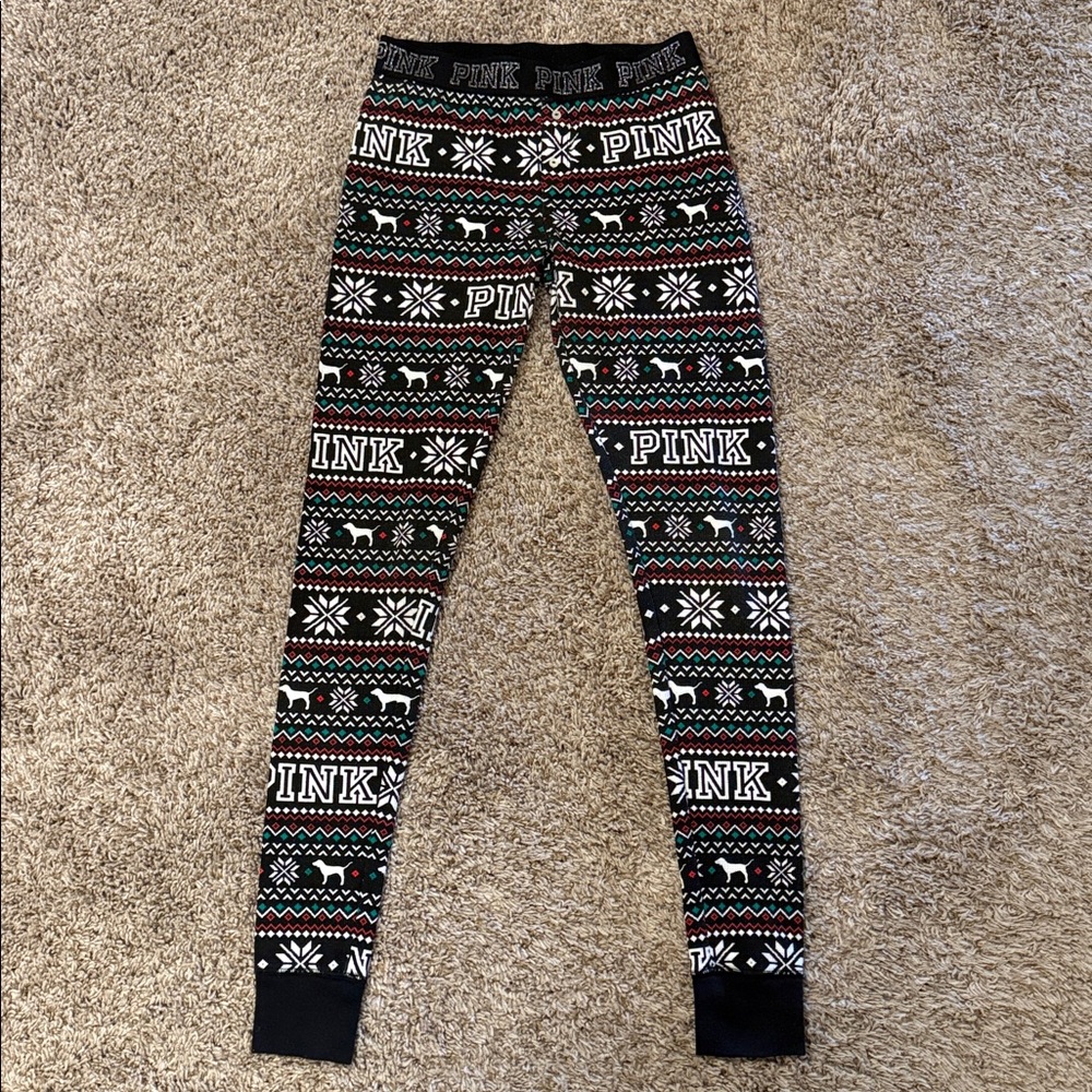 PINK Victoria Secret Christmas Fair Isle Thermal Pajama Pants